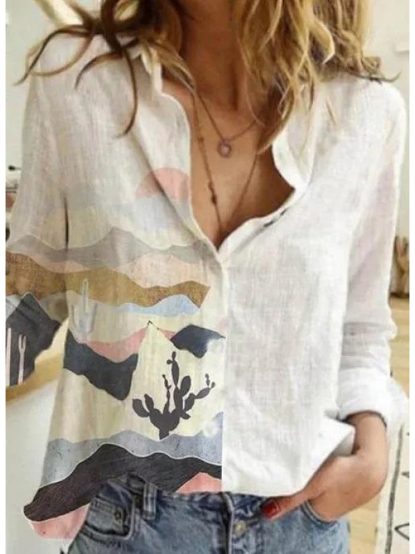 Color Block Casual Collar Long Sleeve Blouses