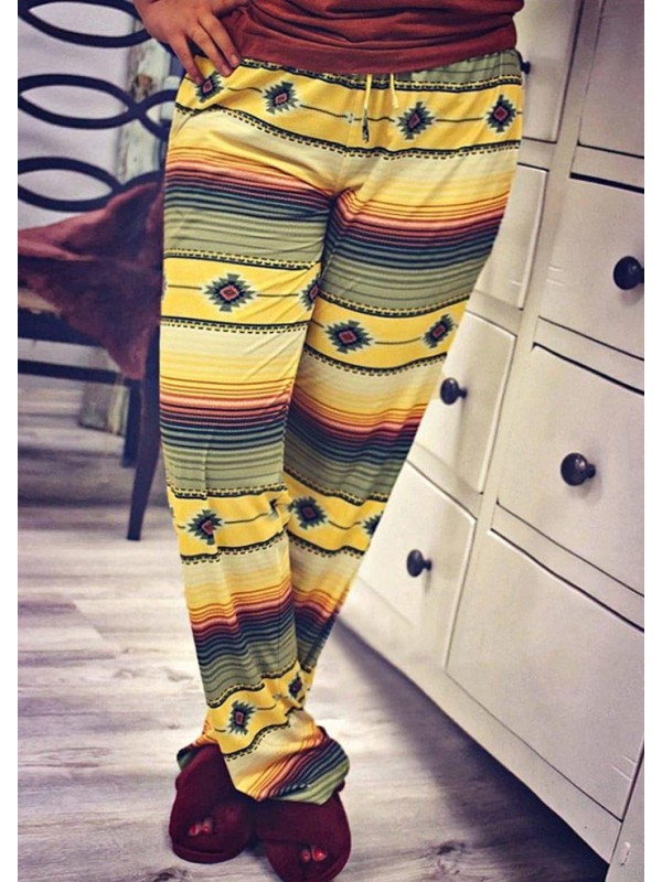 Aztec Geometric Drawstring Elastic Waist Pants
