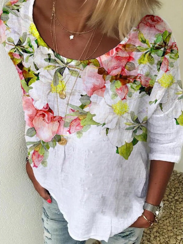 Floral Casual Round Neck Shirts & Tops