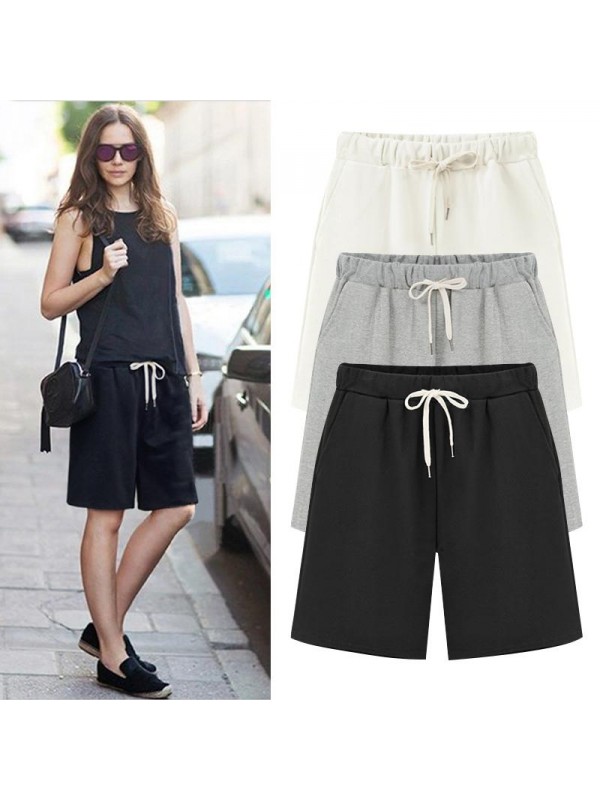 Women Drawstring Casual Elastic Waist Soft Knit Shorts
