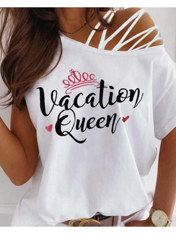 Letter Print One Shoulder Laceup Cutout Tshirt6