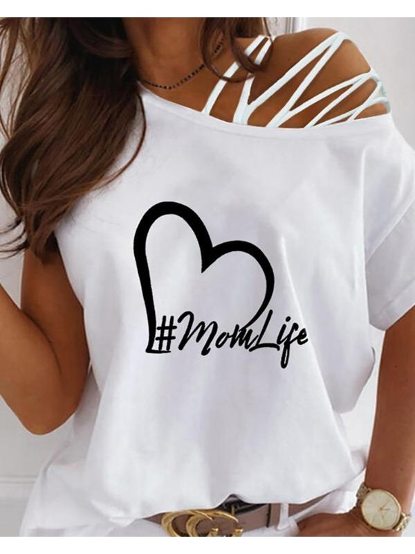 Letter Print One Shoulder Laceup Cutout Tshirt9