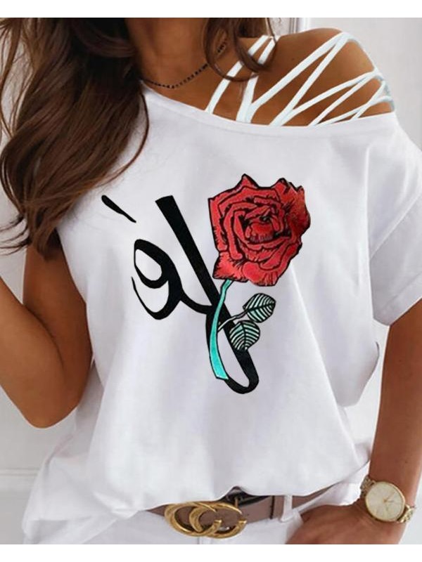 Print One Shoulder Laceup Cutout Tshirt14