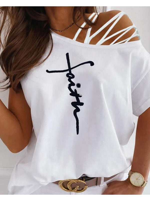 Print One Shoulder Laceup Cutout Tshirt16