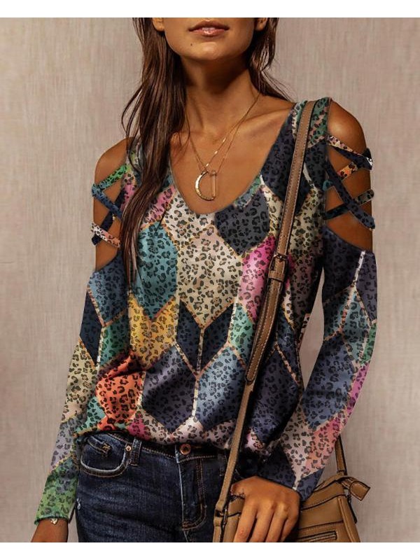 Tie Dye Print Bandage Cutout Cold Shoulder Top2
