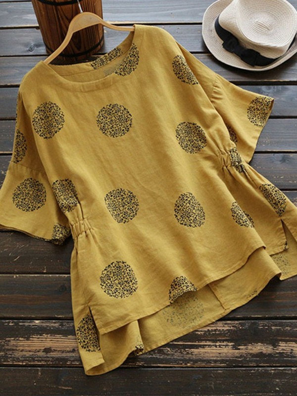 Plus Size Half Sleeve Casual Polka Dot Blouse