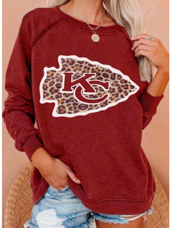 Women's Sweatshirts Leopard Letter Long Sleeve Round Neck Sweatshirt