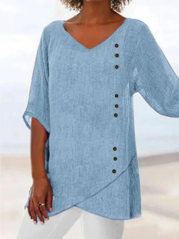 Casual Three Quarter V Neck Plus Size Tops