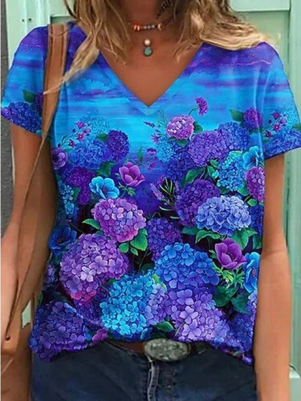 Vneck Floral Casual Tee
