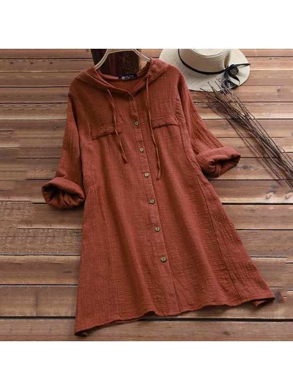 Women Hoodie Vintage Long Sleeve Solid Dresses