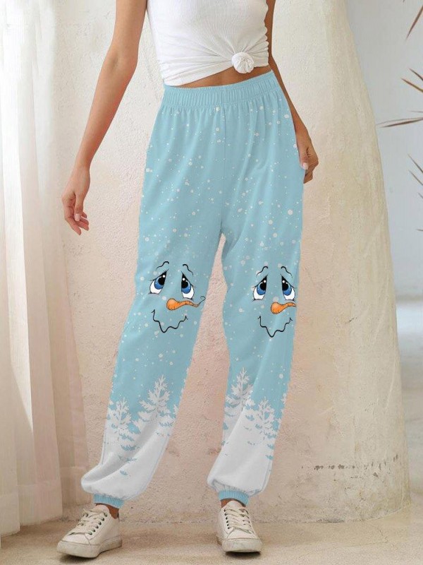 Women's Christmas Cute Printed Closure Casual Pants