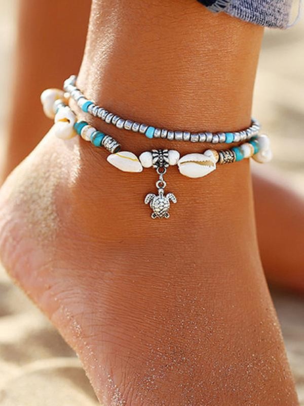 Natural shell scale woven tortoise anklet