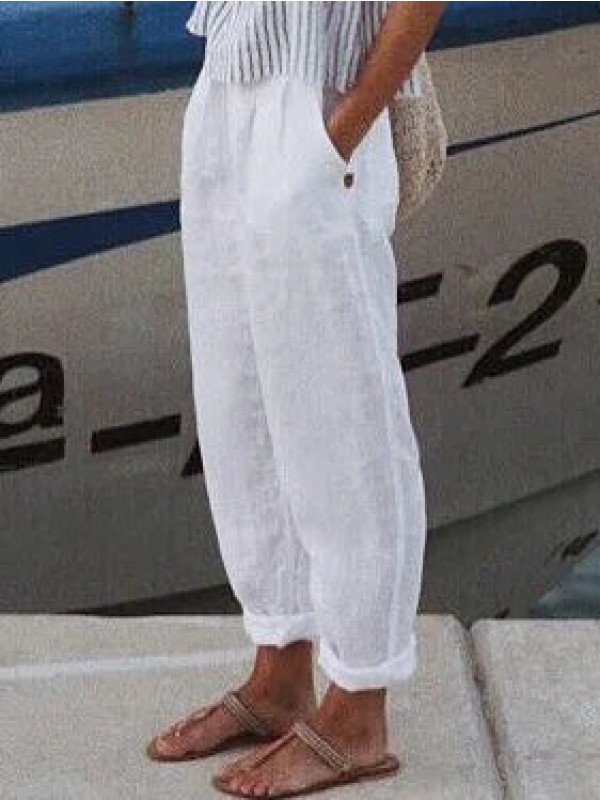 Solid Loosen Cotton Linen Causal Pants