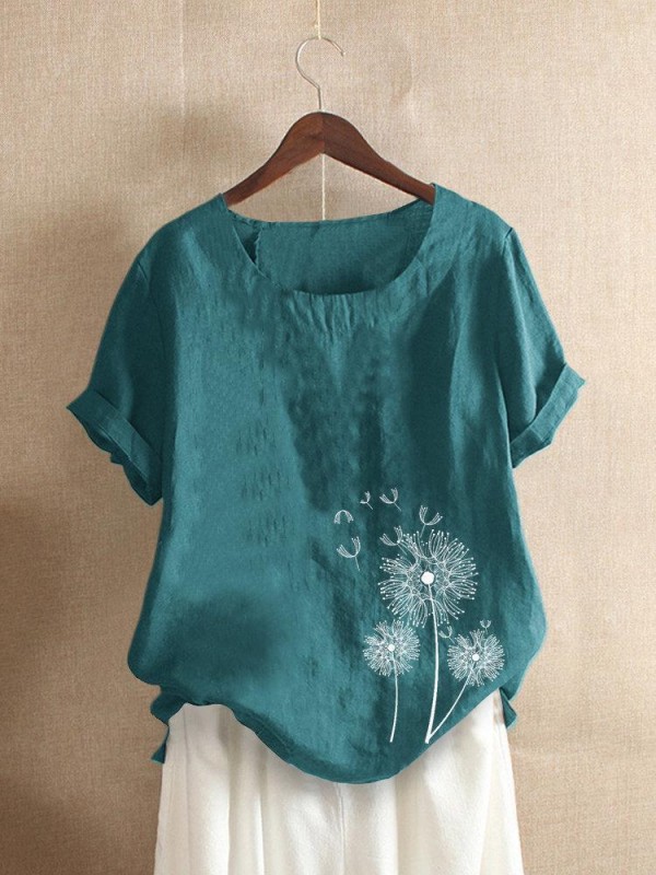 Casual Print Short Sleeve Overhead Crew Neck TShirt