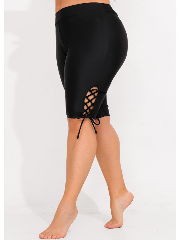 Black Plus Size Lace Up Side Swim Shorts