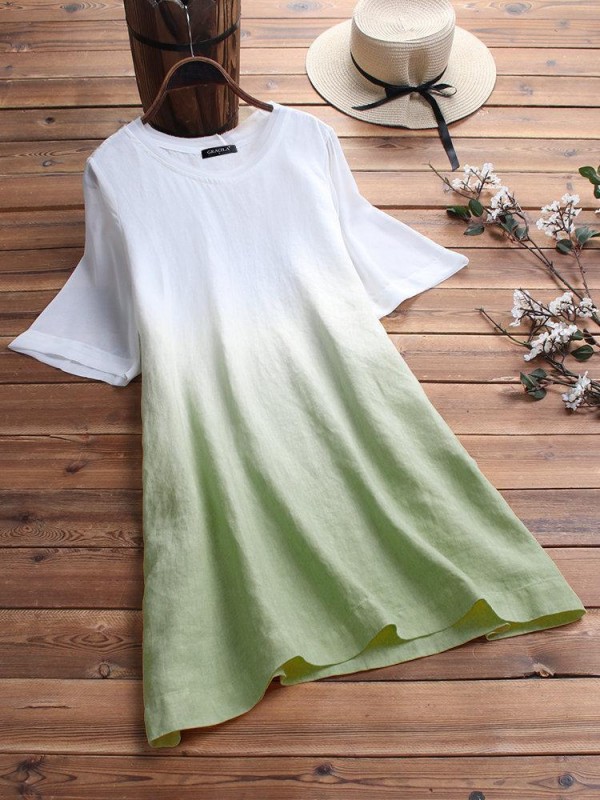 Gradient Short Sleeve Loose Oneck Casual Tshirt