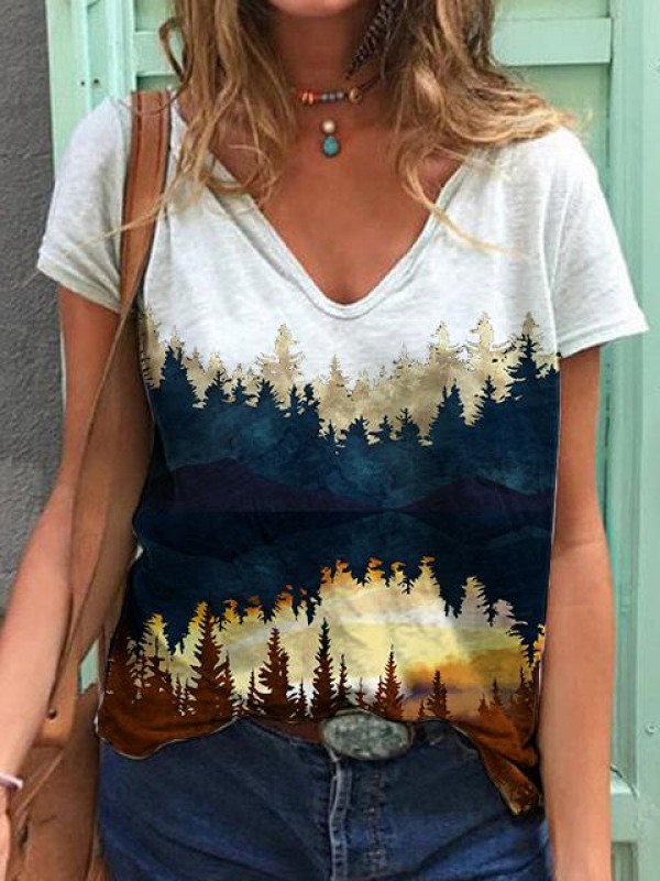 Plant print casual crew neck Tshirt