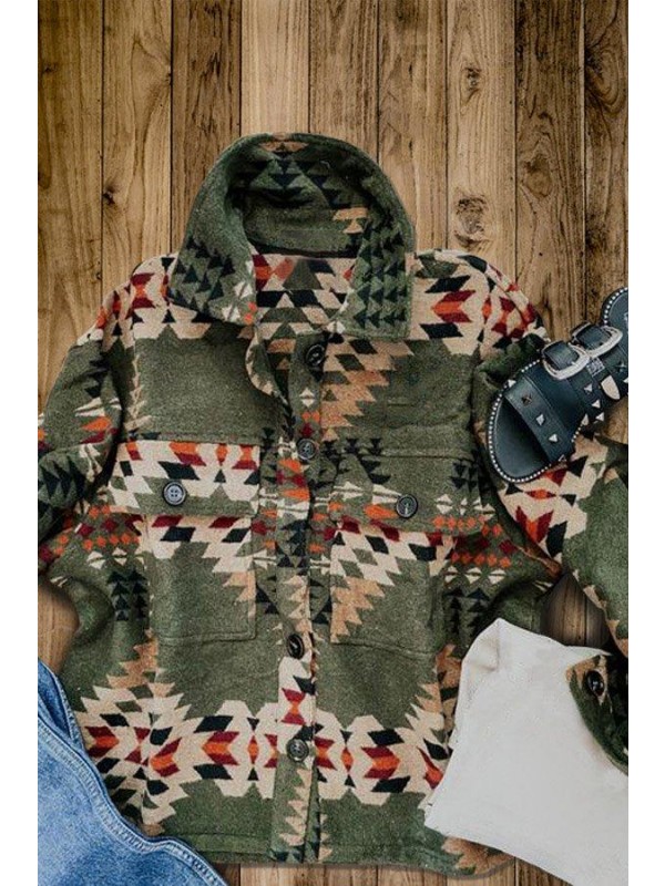 Geometric Print Buttoned Long Sleeve Shirt Jacket