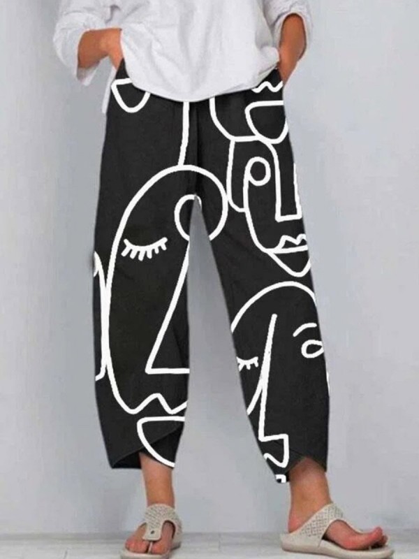 Printed CottonBlend Casual Pants