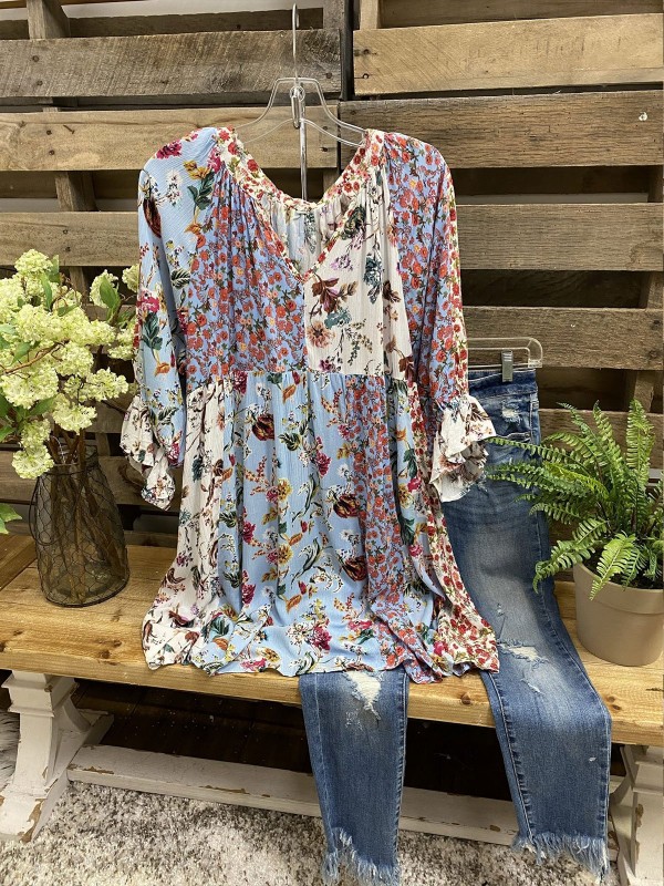 Sky Blue/Ivory Floral