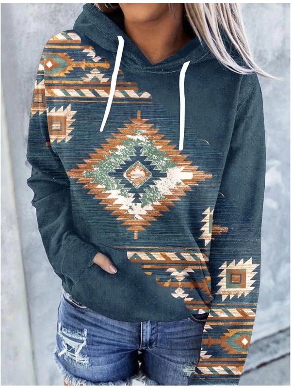 Women's Hoodie Sweatshirt Geometric Front Pocket Print Daily Sports 3D Print Ethnic Streetwear Hoodies Sweatshirts Green