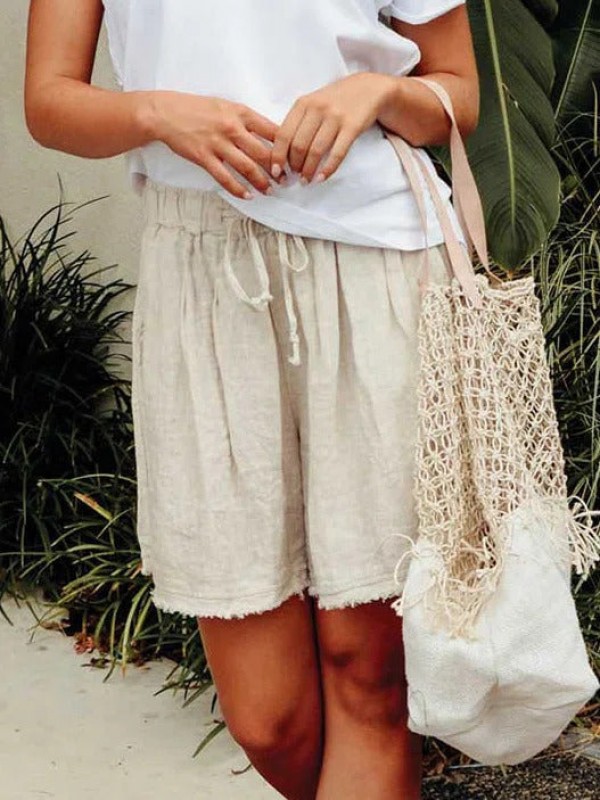 Cottonblend Linen Casual Holiday Plain Shorts