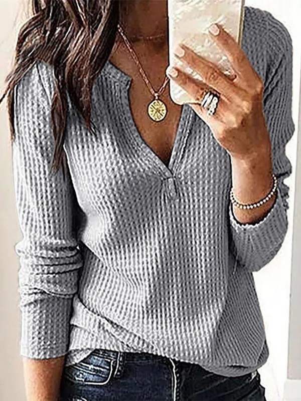 Vintage Solid Long Sleeves Shirts & Tops