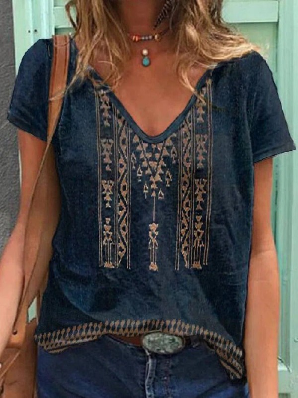 Casual V Neck Short Sleeve TShirt