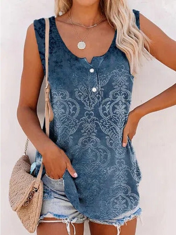 Causal UNeck Tribal Buttons Tank Tops