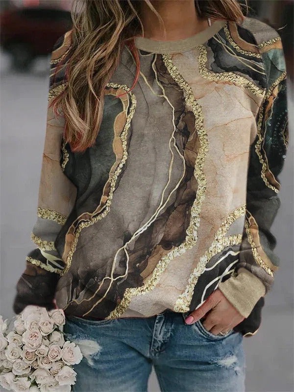 Crew Neck Abstract Casual Sweatshirt