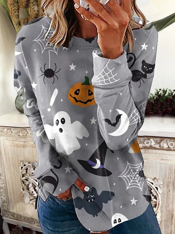 Cat Print Casual Halloween Sweatshirt