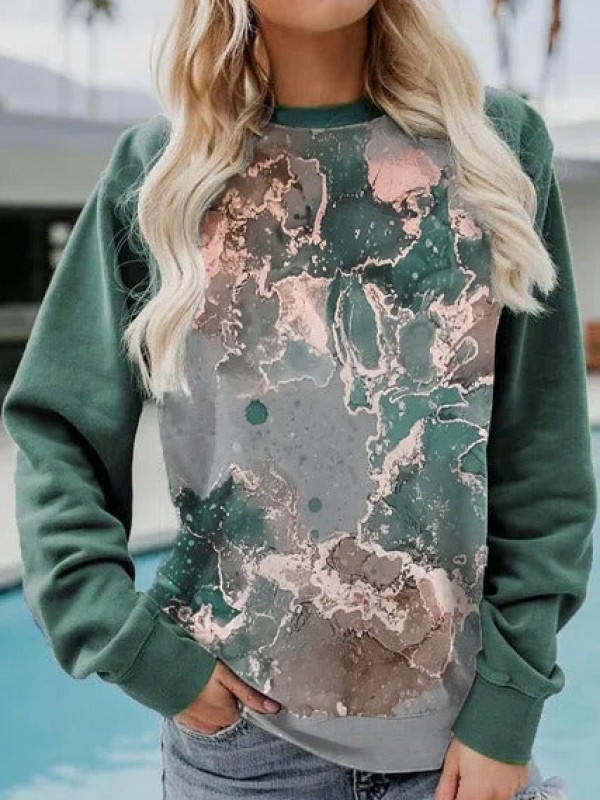Casual Crew Neck Abstract Ombre Long sleeve Sweatshirts