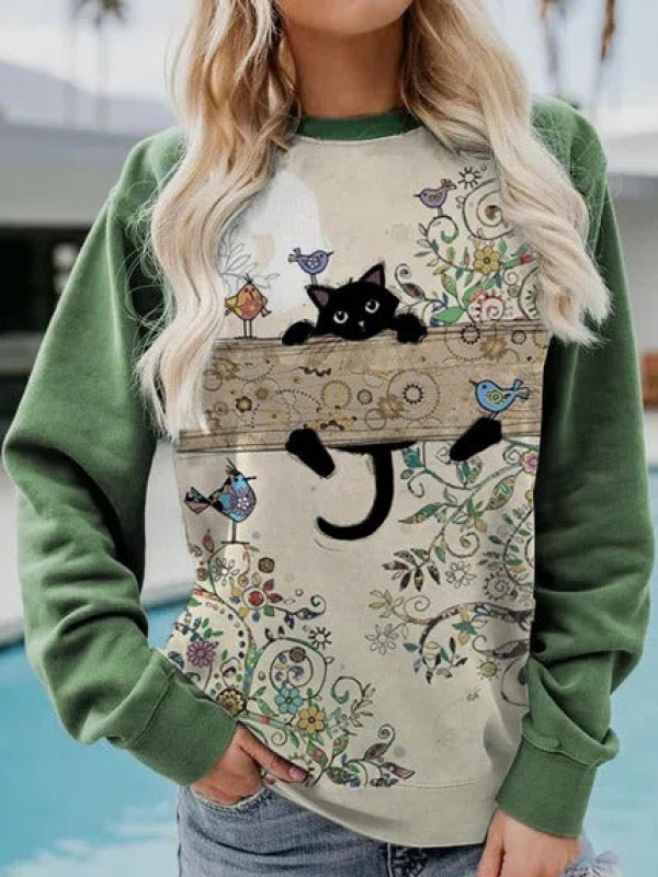 Casual Floral Animal Pattern Crew Neck Sweatshirts