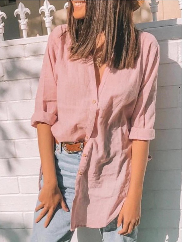 Long Sleeve Shirt Collar Casual Blouse