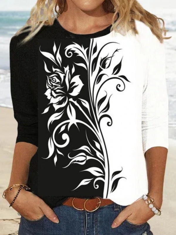 Crew Neck Floral Casual TShirt