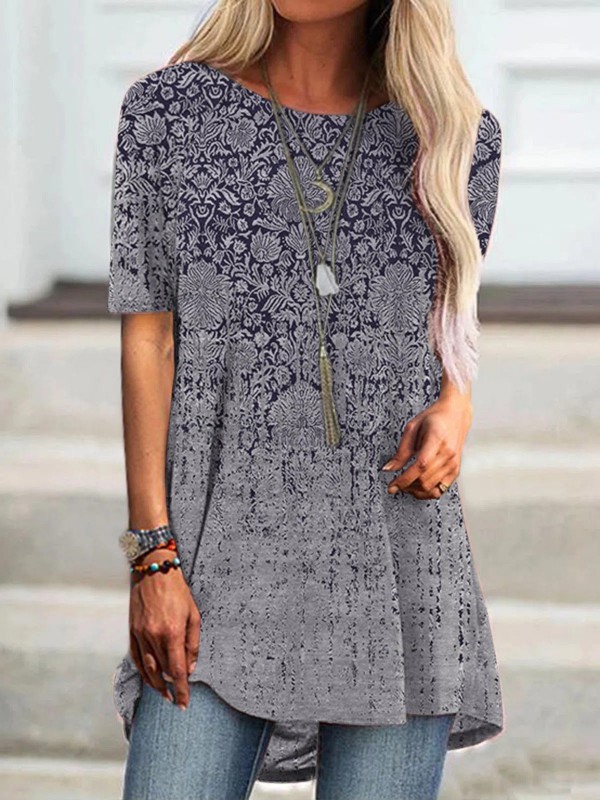 Round Neck Casual Short Sleeve Tribal Tshirt