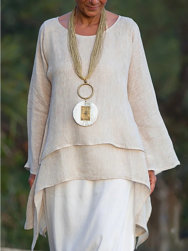Round Neck Solid HiLo Basic Tunic Tops