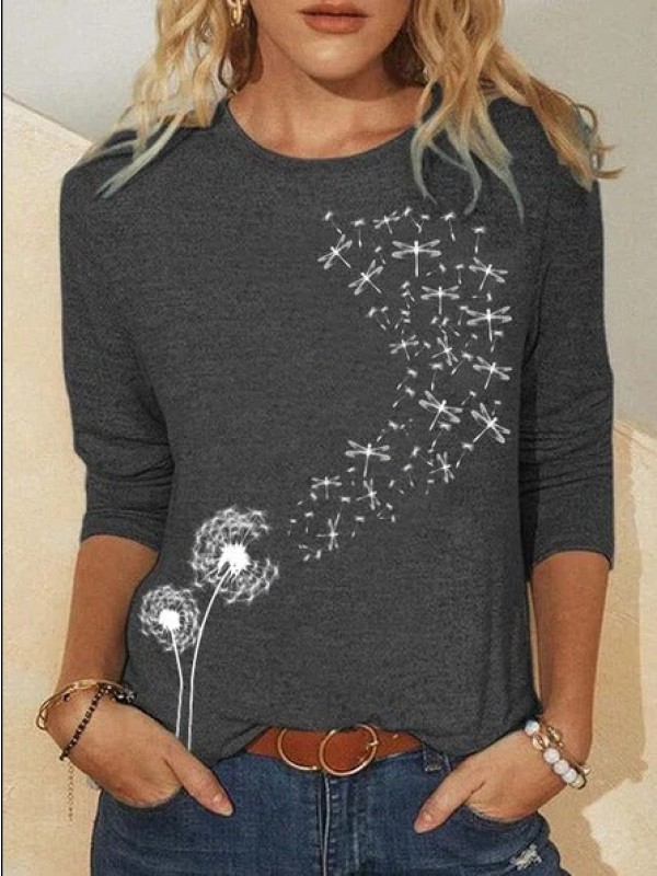 Floral CottonBlend Crew Neck Tops