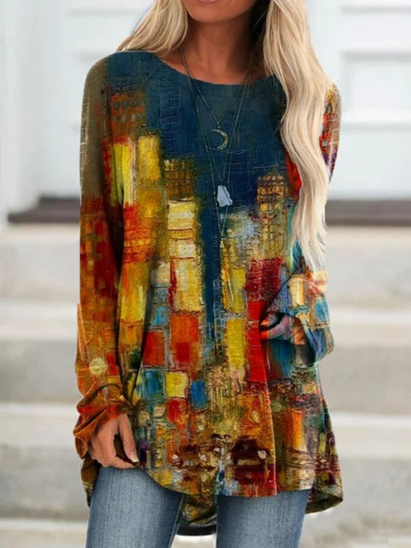 New Women Fashion Plus Size Holiday Casual Vintage Long Sleeve Tops