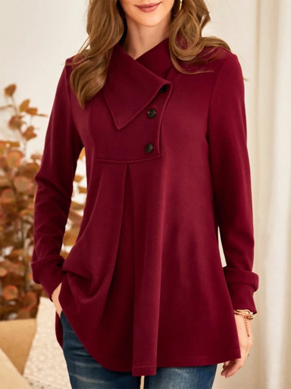 Asymmetrical Shawl Collar Solid Tunic Tops