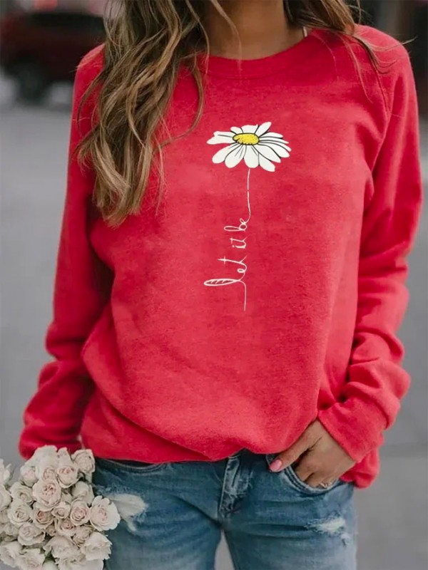Crew Neck Floral Causal Sweatshirt