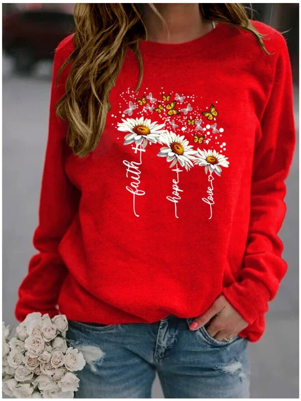 Women's Hoodie Sweatshirt Plants Florals Brown Print Daily Other Prints Basic Casual Hoodies Sweatshirts Loose Oversized Blue Wine Black
