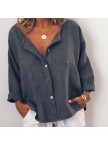 Casual Solid V Neck  Long Sleeve Buttoned Blouse