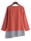 Stripe Patchwork Asymmetrical Long Sleeve Casual Tshirts