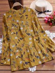 Elegant Cotton Floral Plus Size Stand Collar Printed/Dyed Blouse