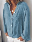 CottonBlend Sweet Long Sleeve V Neck Blouse