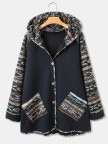 Vintage Print Patchwork Hooded Coat With Pocket