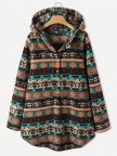 Vintage Ethnic Pattern Print Pocket Hooded Casual Coat