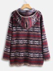 Ethnic Print Patchwork Long Sleeve Hooded Jacket