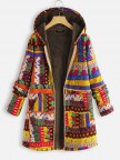 Vintage Print Quilted Fleece Pockets Zipper Coat